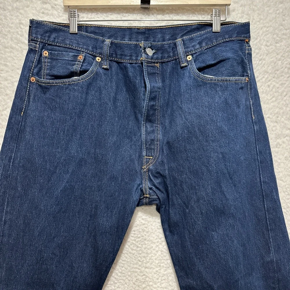 Levis 501 Mens Button Fly‎ Straight Leg Blue Dark Wash Denim Jeans Size 40